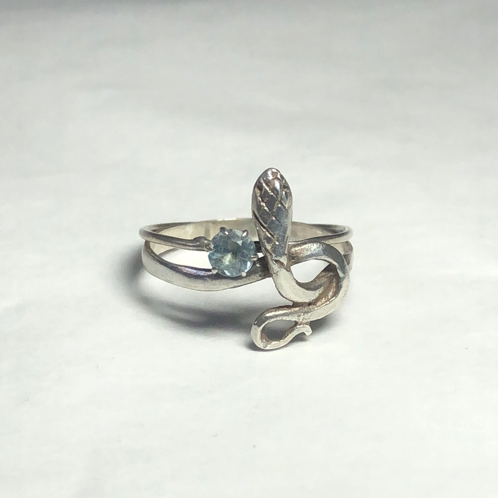 Silver Ring Bundle Aquamarine And Snake Rings - image 1